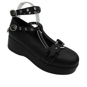 Goth Mary Jane Black Platform Shoes Heart Buckle Whimsigoth Alt Emo Punk Size 11